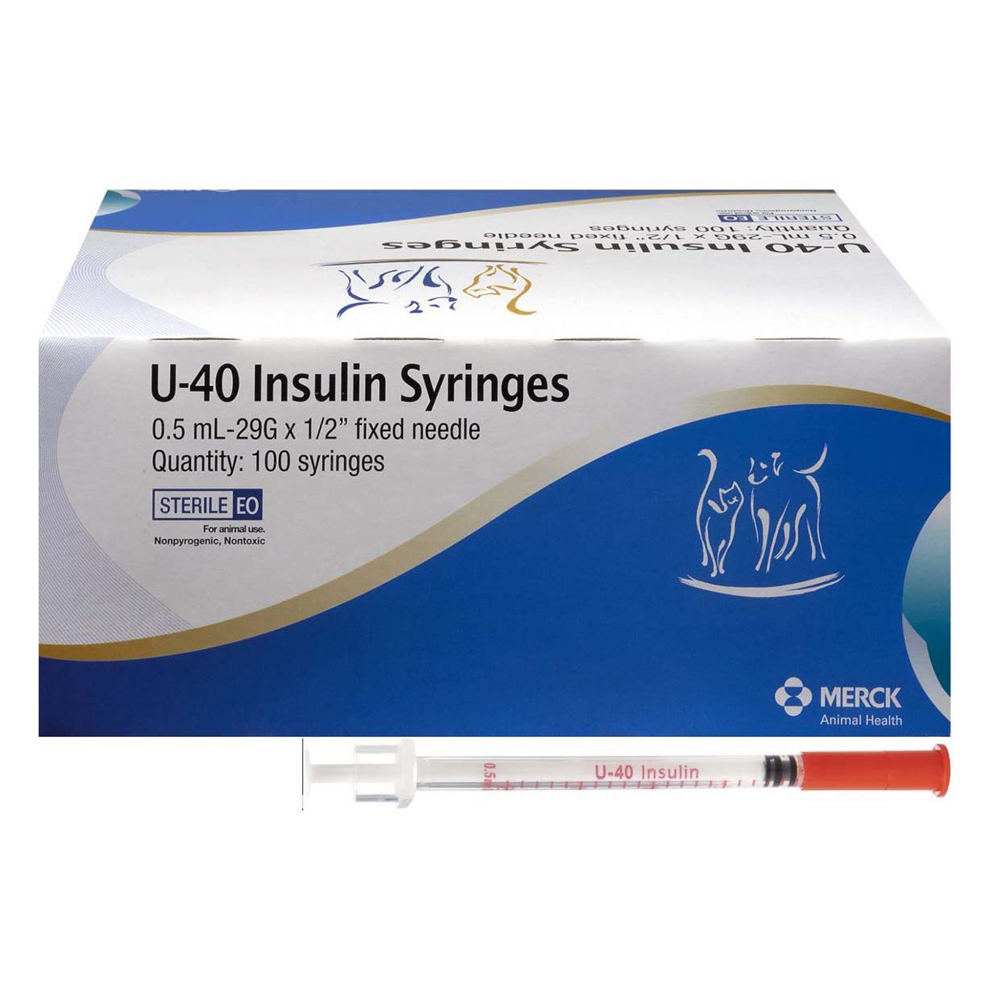 Merck Insulin Syringes U40 0.5 mL 1/2 Inch x 29 G Box of 100