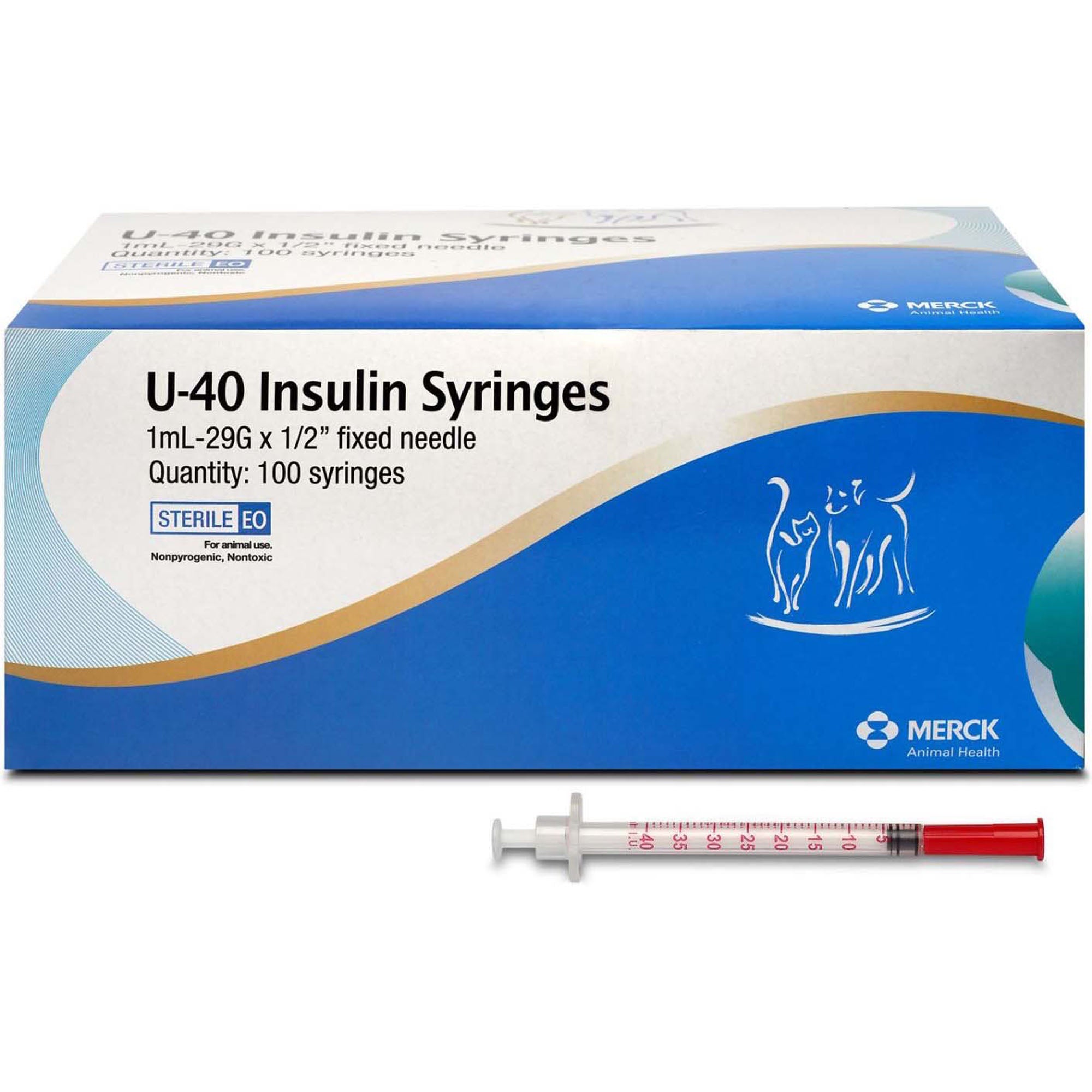 Merck Insulin Syringes U40 1 mL 1/2 Inch x 29 G Box of 100 - %Single%