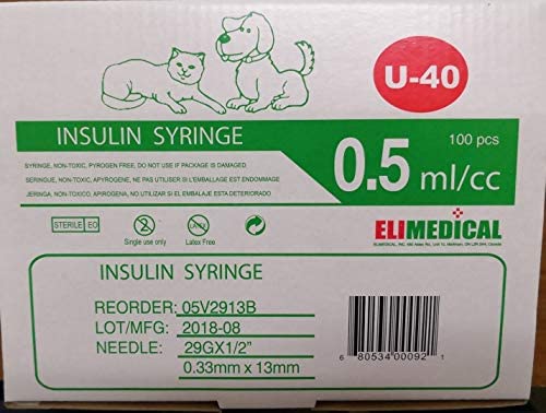 Elimedical Veterinary Syringe U-100 0.3 mL 29G x 1/2 Inch
