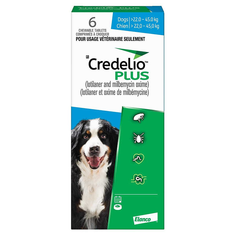 Credelio Plus (lotilaner/milbemycin oxime) Chewable Tablet For Dogs 22.1 To 45 Kg (Blue)