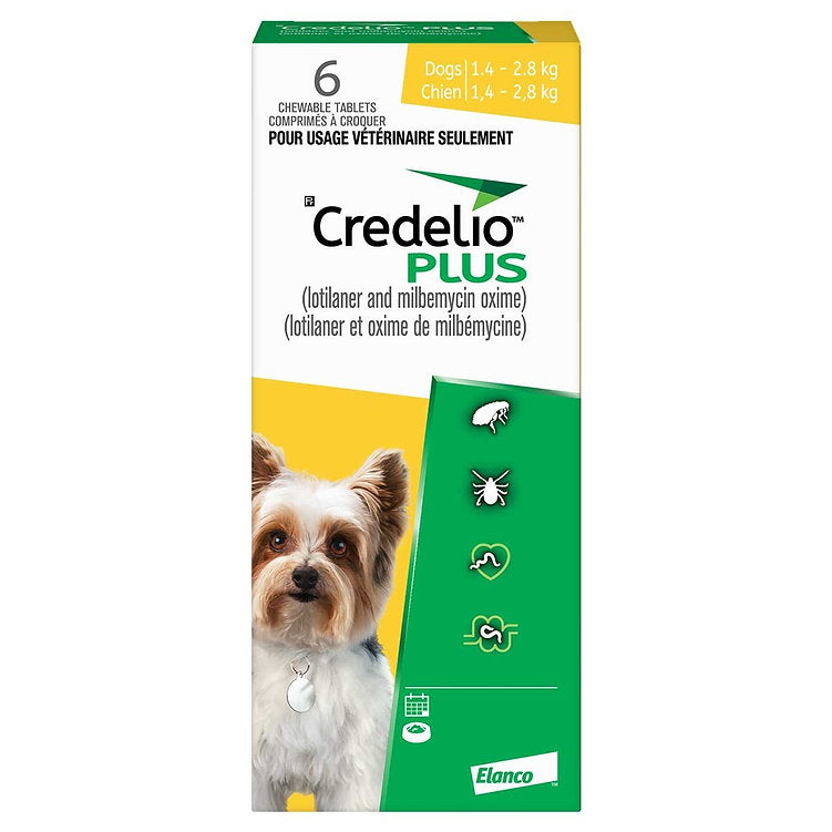 Credelio Plus (lotilaner/milbemycin oxime) Chewable Tablet For Dogs 1.4 To 2.8 Kg (Yellow)