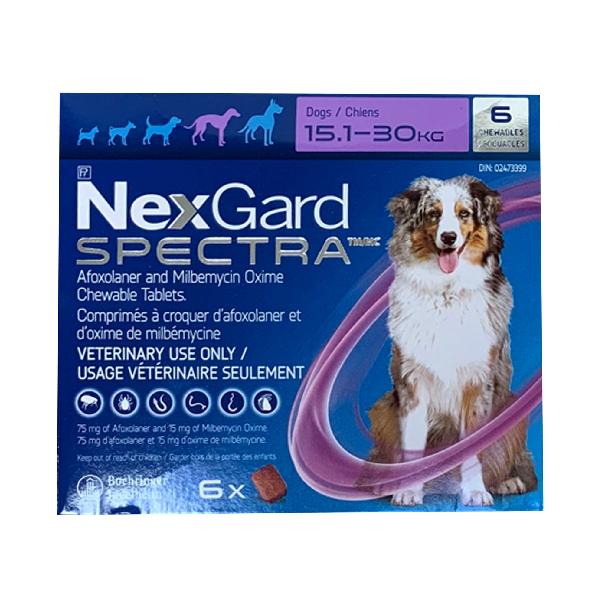 NexGard Spectra Chewable Tablet For Dogs 15.1 To 30 Kg (Purple) - 1 Tablet