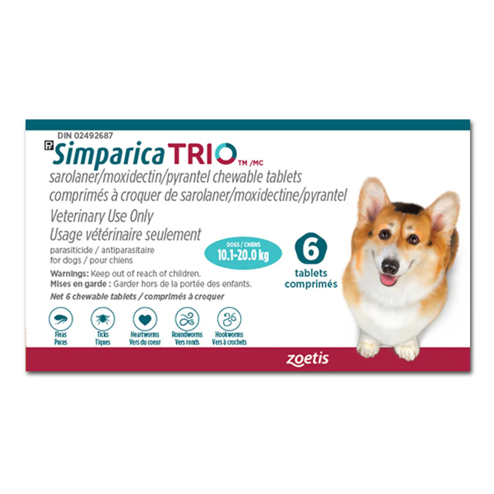 Simparica TRIO Chewable Tablet for Dogs 10.1 to 20 kg (Aqua)