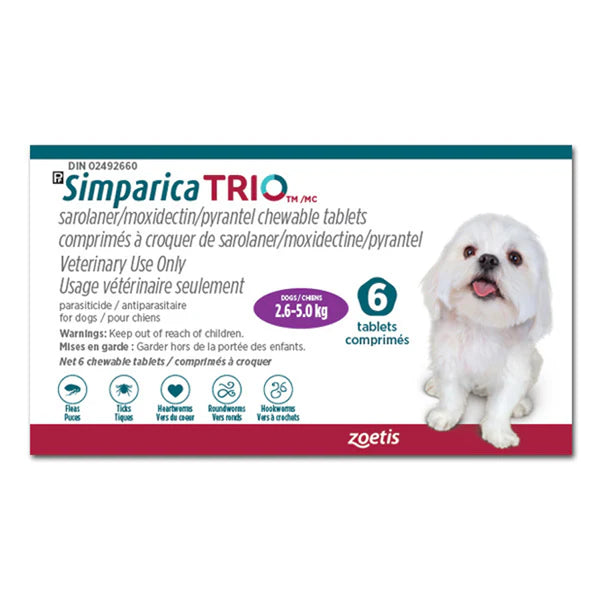 Simparica TRIO Chewable Tablet for Dogs 2.6 to 5 kg (Purple)