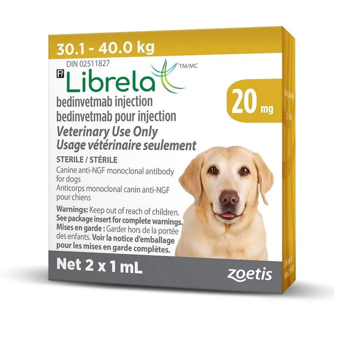 Librela (bedinvetmab) 20 mg/mL Injectable for Dogs 30.1 to 40 kg (Yellow) - 1 mL Vial X 1