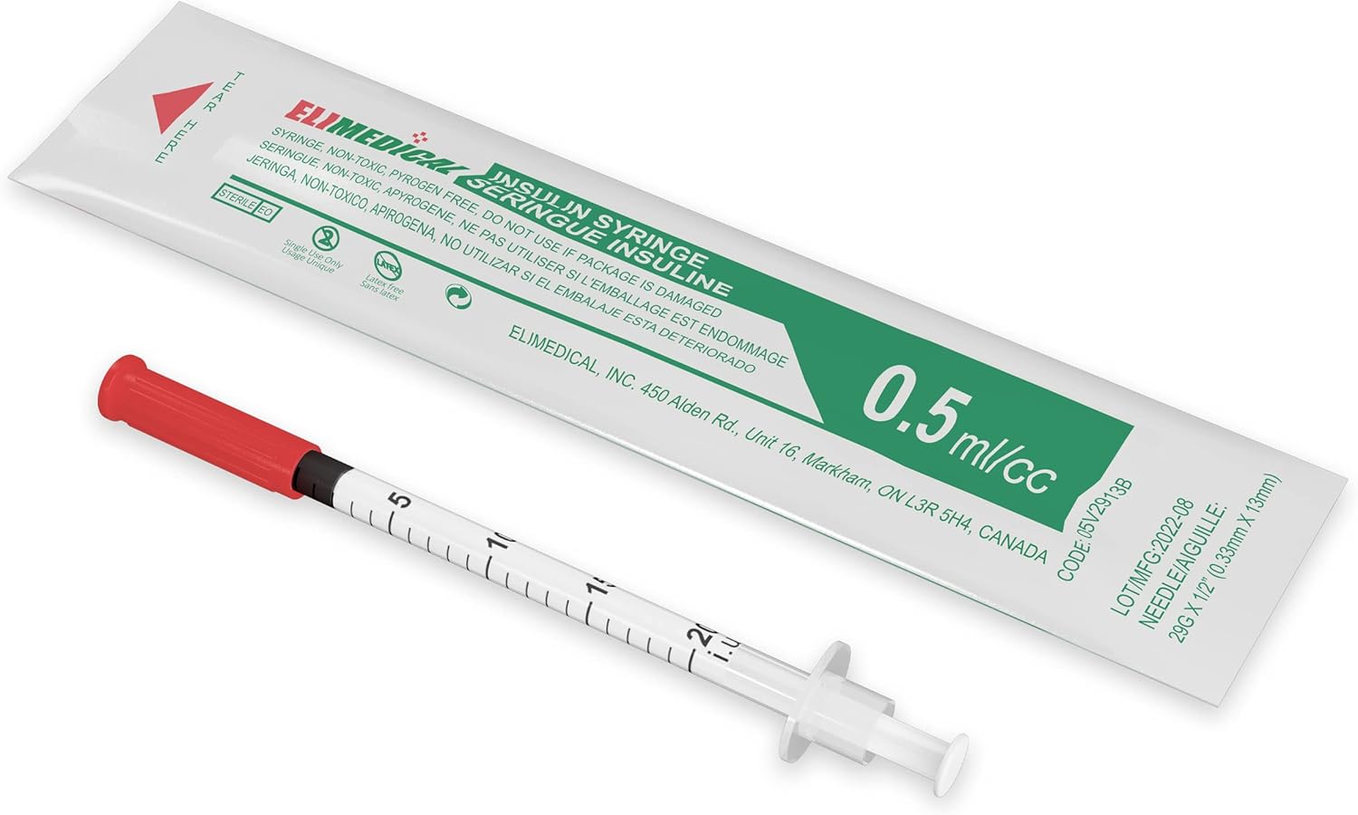 Elimedical Veterinary Syringe U-40 0.5 mL 29G x 1/2 Inch