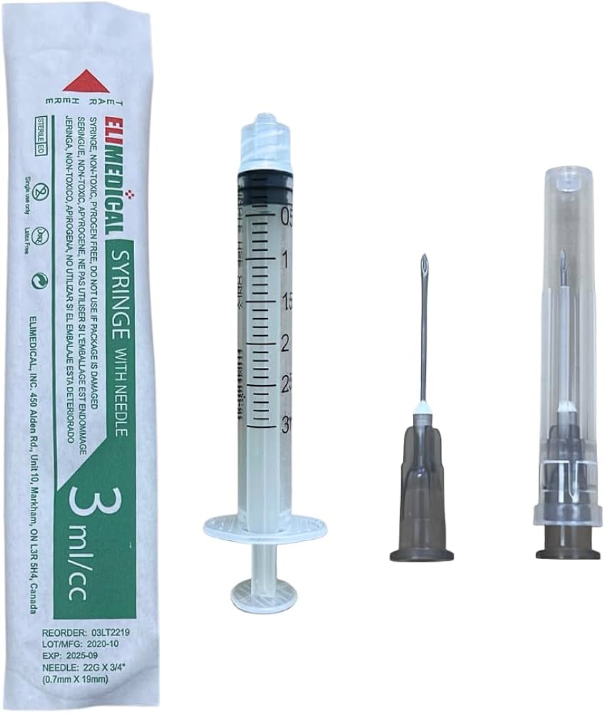 Elimedical Luer Lock Syringe with Needle 22G 3/4 Inch 3CC