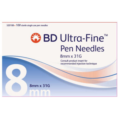 BD Ultra-Fine Pen Needle 8 mL 31 G 100 Pack