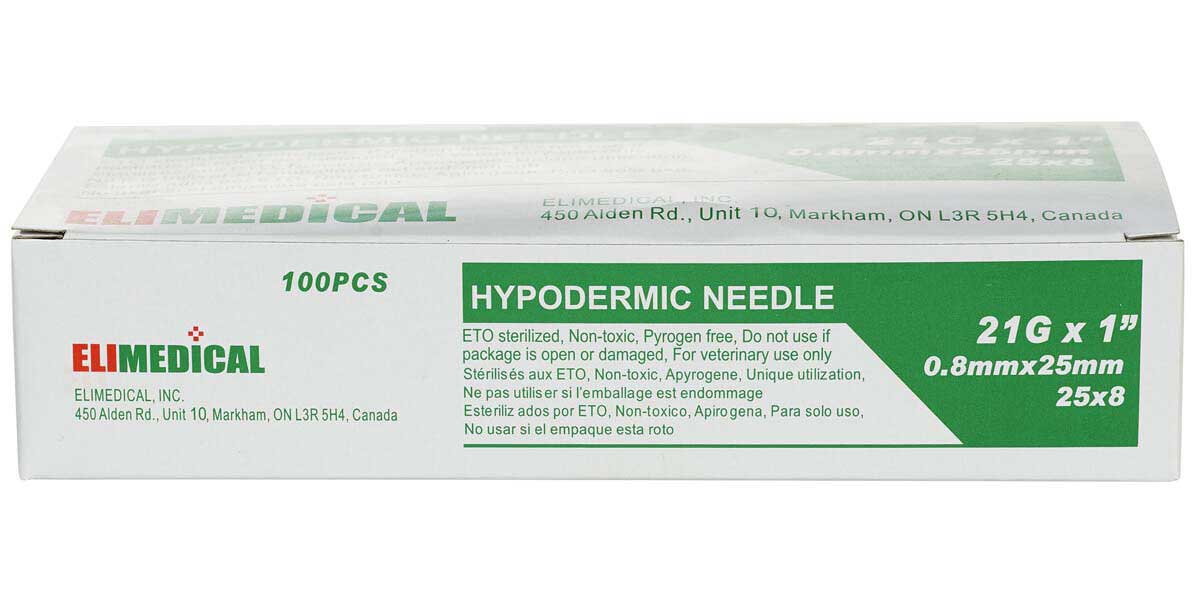 Elimedical Hypodermic TW Needles 18G x 1 Inch 100 Pack