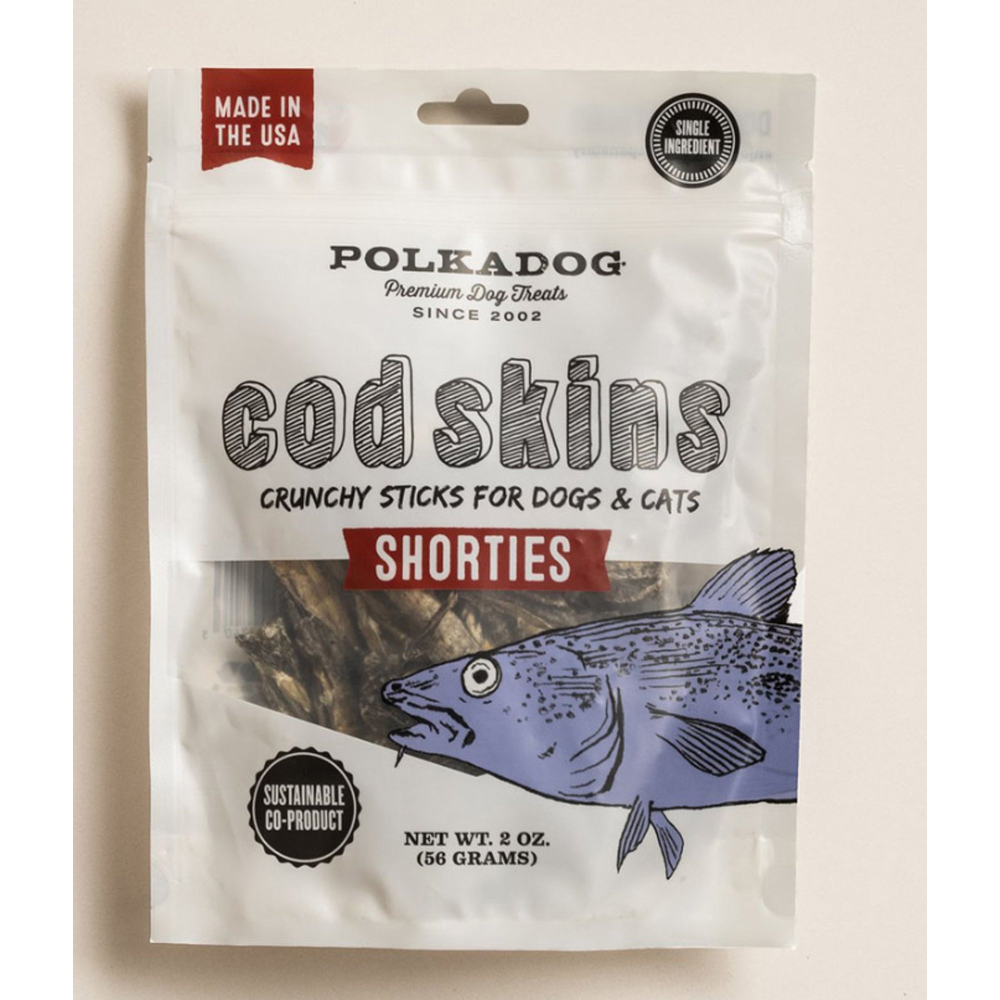 Polkadog Cod Skin Jerky Shorties Treats For Cats & Dogs