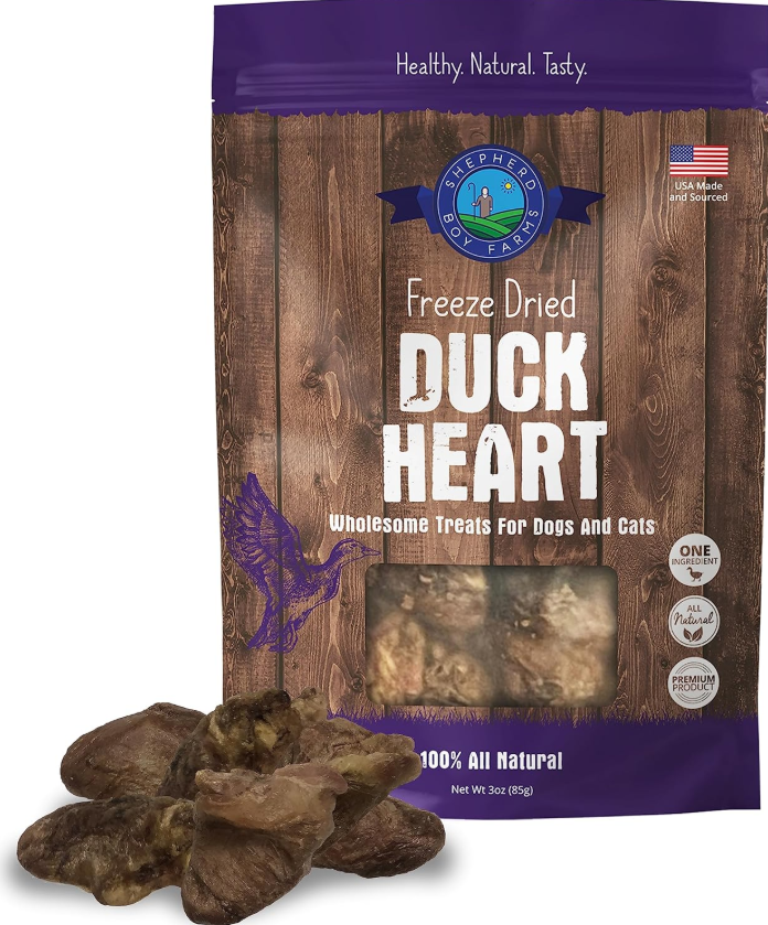 Shepherd Boy Farms Freeze Dried Duck Hearts For Cats & Dogs
