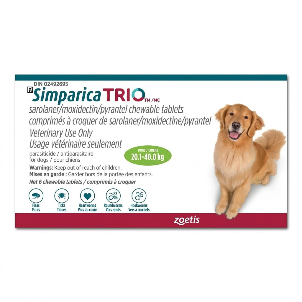 Comprimés à croquer Simparica TRIO pour chiens de 20,1 à 40 kg (Vert)