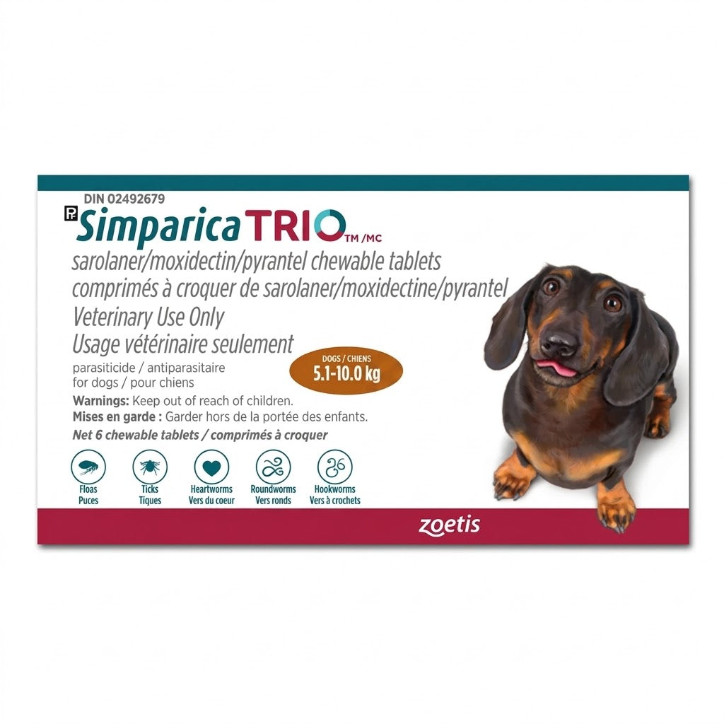 Simparica TRIO Comprimés à croquer pour chiens de 5,1 à 10 kg (Caramel)