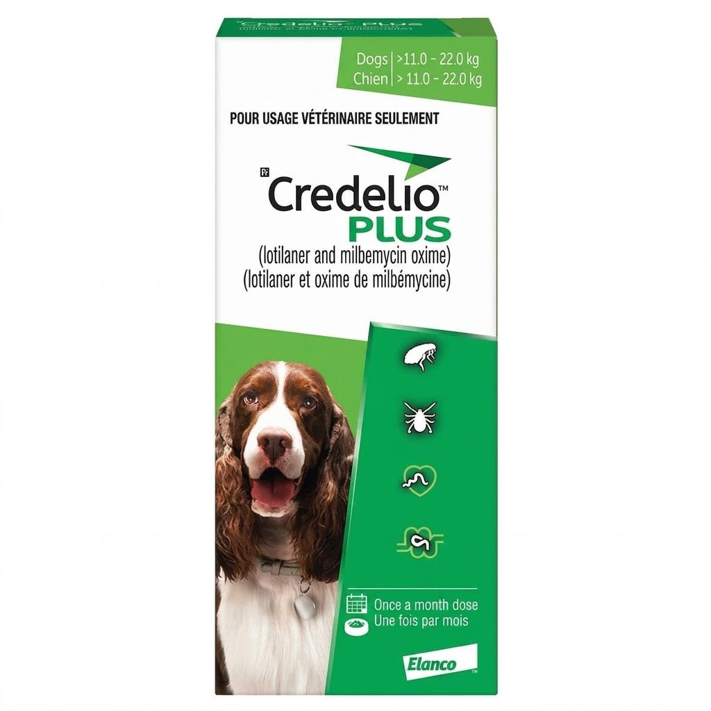 Credelio Plus (lotilaner/milbemycin oxime) Chewable Tablet For Dogs 11.1 To 22 Kg (Green) - Pets Drug Mart