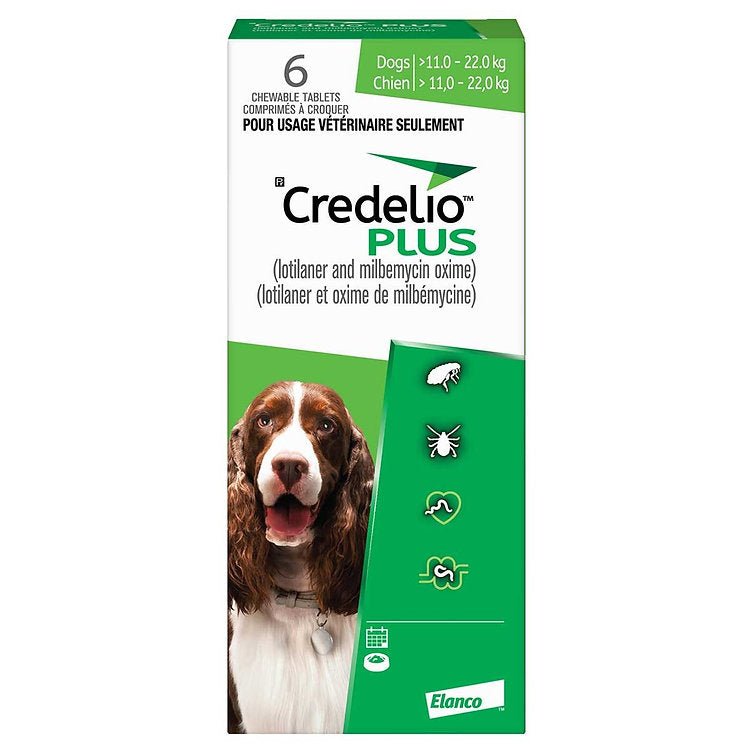 Credelio Plus (lotilaner/milbemycin oxime) Chewable Tablet For Dogs 11.1 To 22 Kg (Green) - Pets Drug Mart