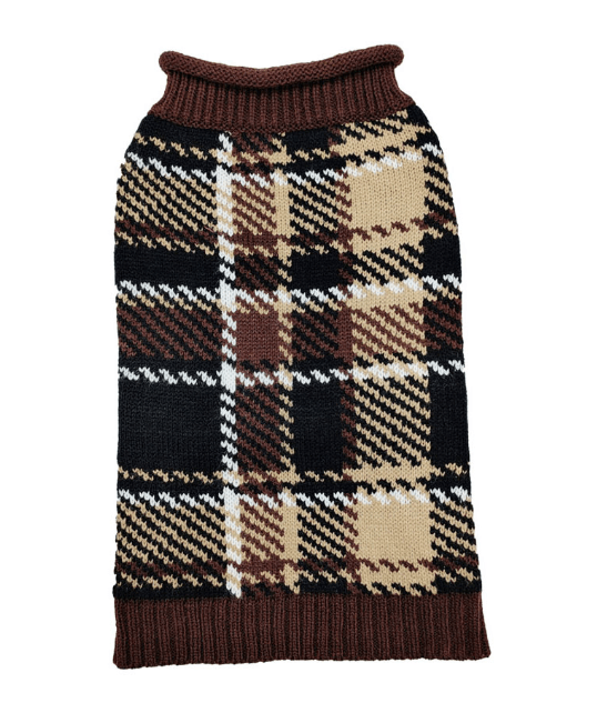 Doggie - Q Double Knit Brown Plaid Sweater - Pets Drug Mart