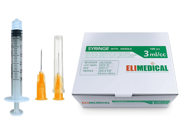 Elimedical Luer Lock Syringe with Needle 25G 5/8 Inch 3 CC - Pets Drug Mart