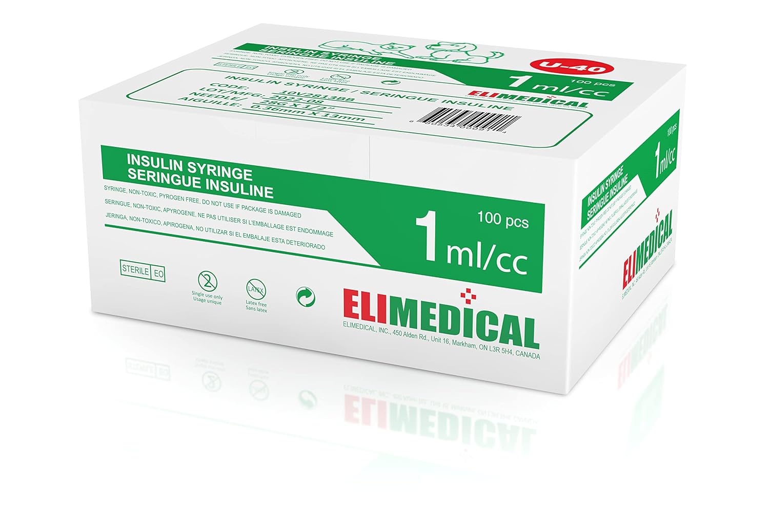 Elimedical Veterinary Syringe U - 40 1.0 mL 28G x 1/2 Inch - Pets Drug Mart