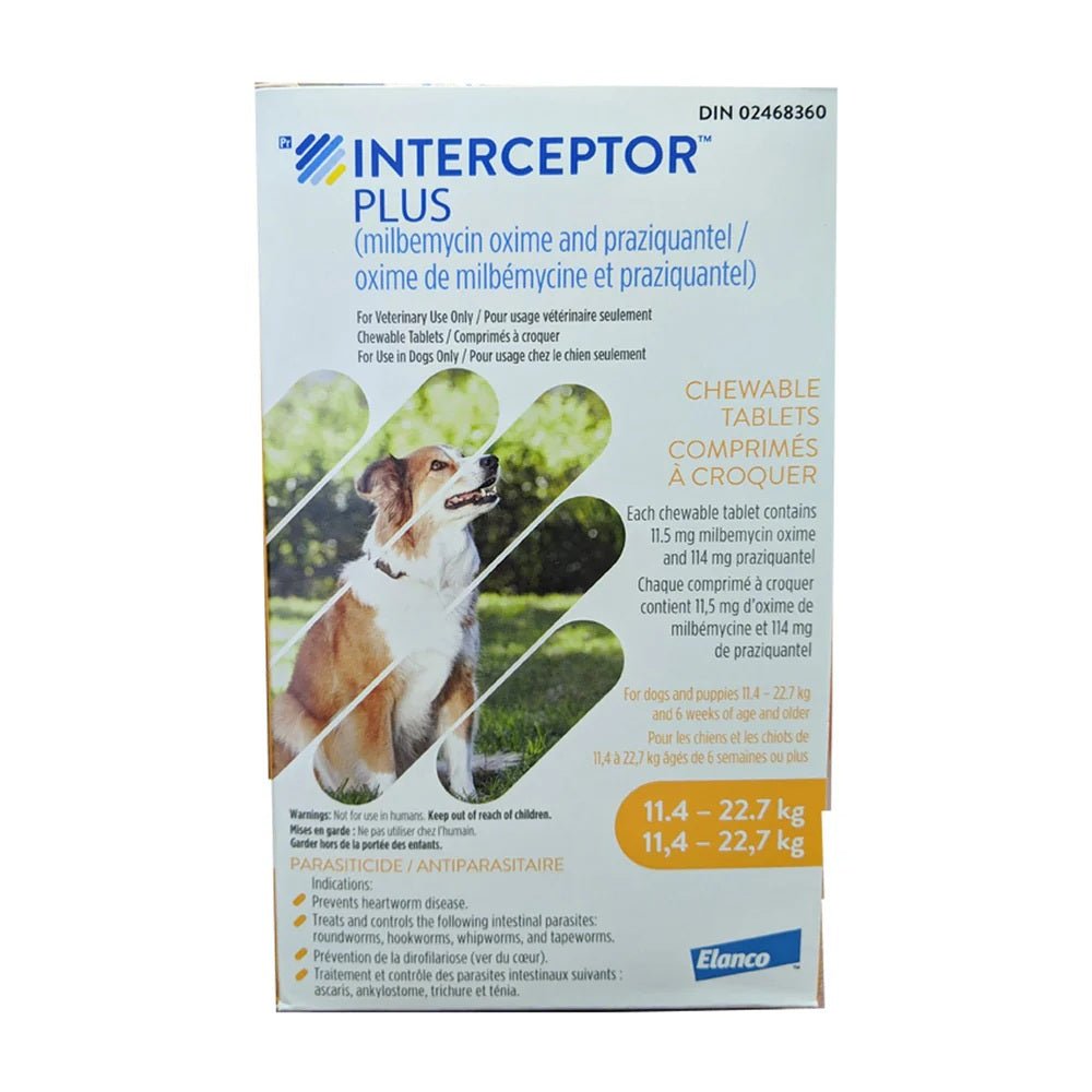 Interceptor Plus Flavoured Tablet For Dogs 11.4 To 22.7 Kg (Yellow) - Pets Drug Mart