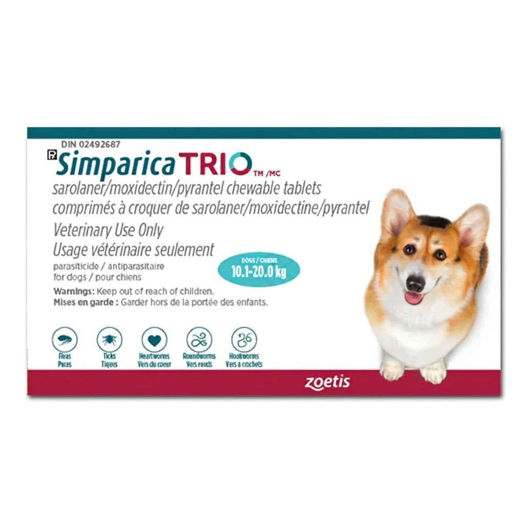 Simparica TRIO Chewable Tablet for Dogs 10.1 to 20 kg (Aqua) - Pets Drug Mart