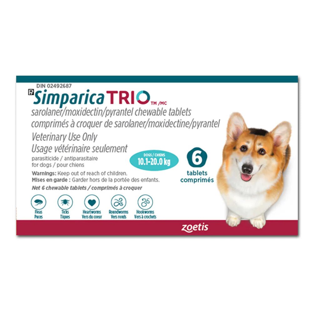 Simparica TRIO Chewable Tablet for Dogs 10.1 to 20 kg (Aqua) - Pets Drug Mart