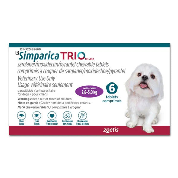 Simparica TRIO Chewable Tablet for Dogs 2.6 to 5 kg (Purple) - Pets Drug Mart