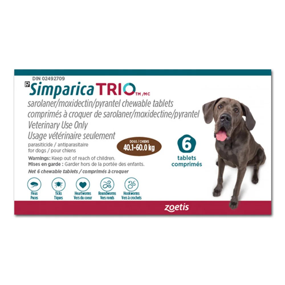 Simparica TRIO Chewable Tablet for Dogs 40.1 to 60 kg (Brown) - Pets Drug Mart