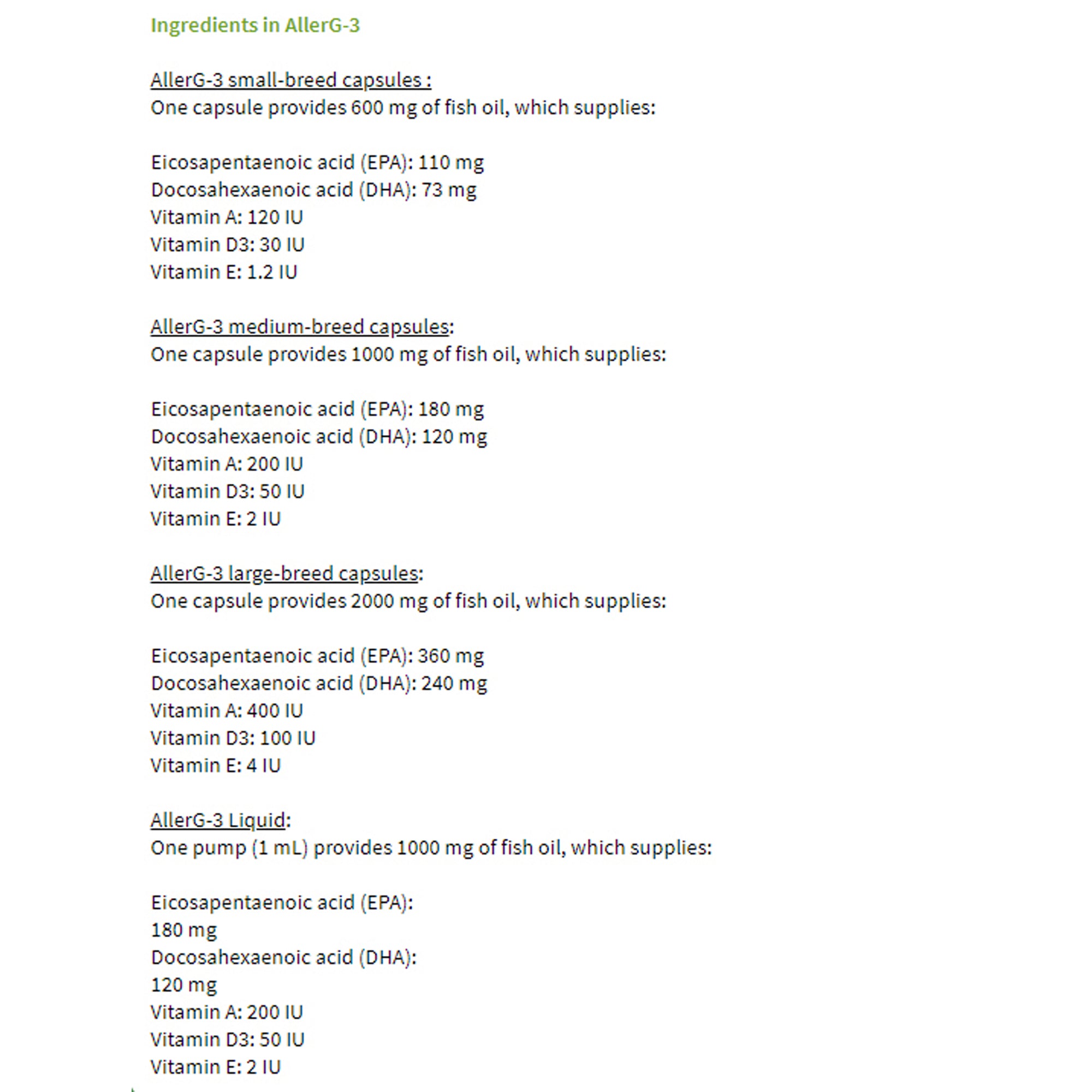 Aller-G 3 Omega-3 Capsule Supplement For Cats & Small Dogs 60 Count