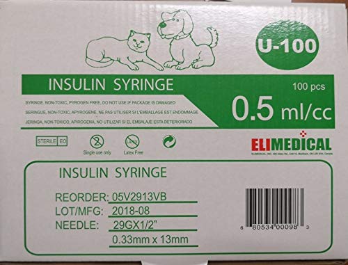 Elimedical Veterinary Syringe U-40 0.5 mL 29G x 1/2 Inch 100 Pack - %Single%