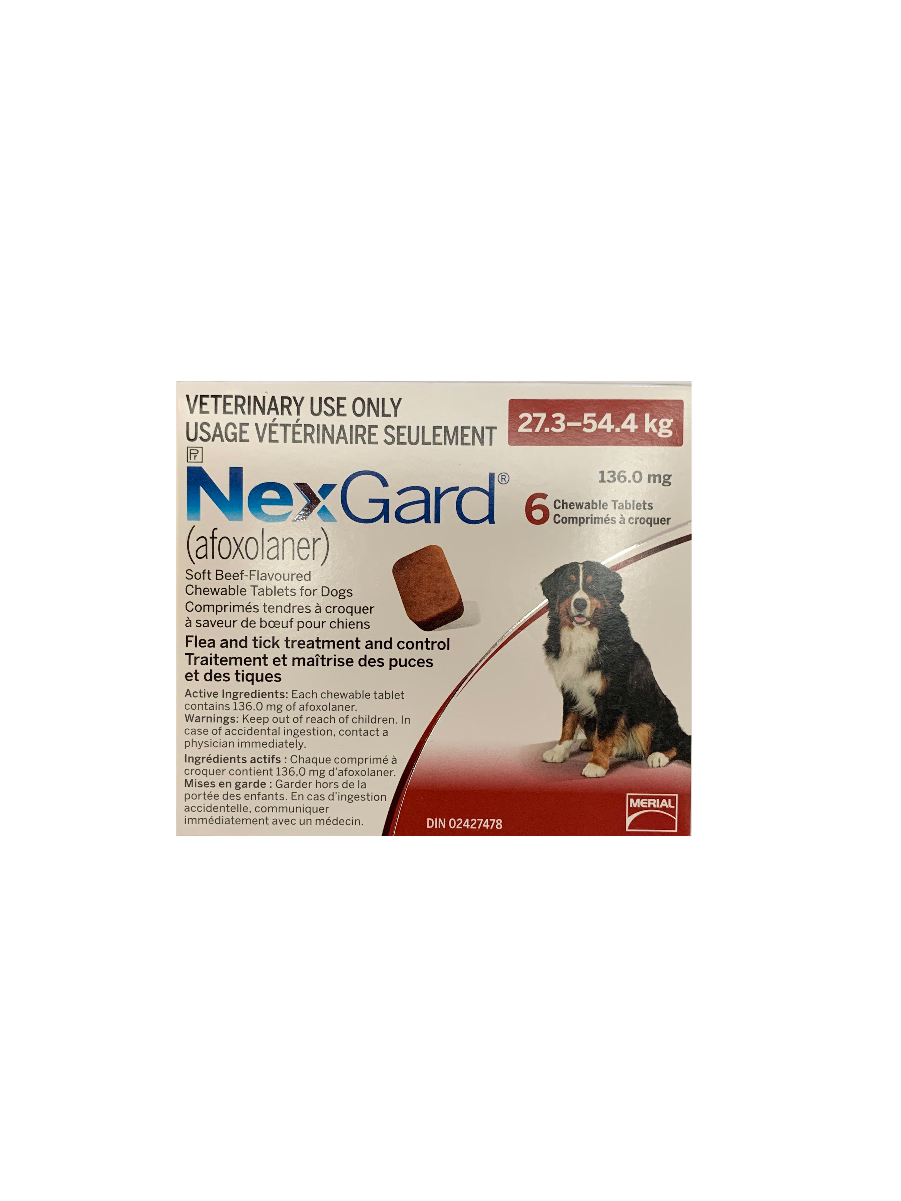 NexGard (afoxolaner) Chewable Tablet For Dogs 27.3 To 54.4 Kg (Red) - 1 Chew