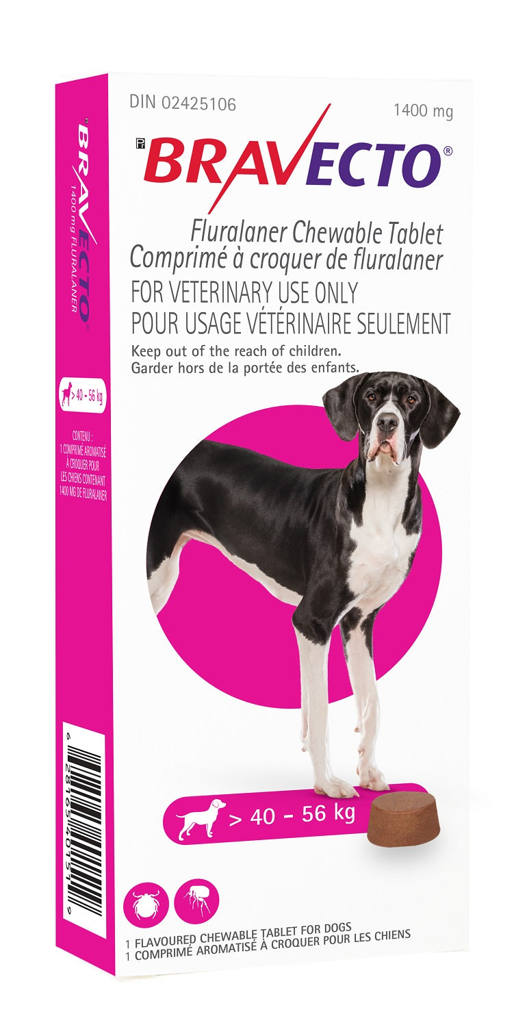 Bravecto Chews For Extra Large Dogs 40.1 To 56 kg (Pink) - 1400 mg