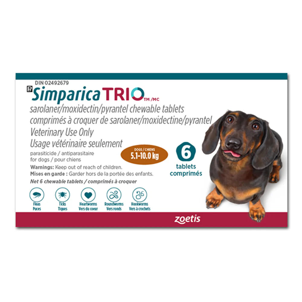 Simparica TRIO Chewable Tablet for Dogs 5.1 to 10 kg (Caramel)