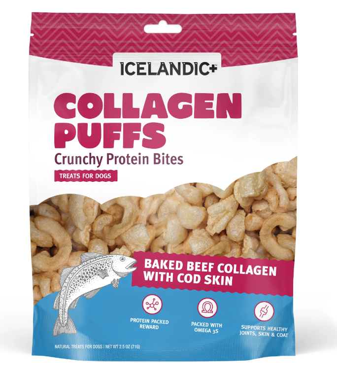 Icelandic+ Beef Collagen Puffs Treats For Dogs Baked Beef Collagen With Cod Skin