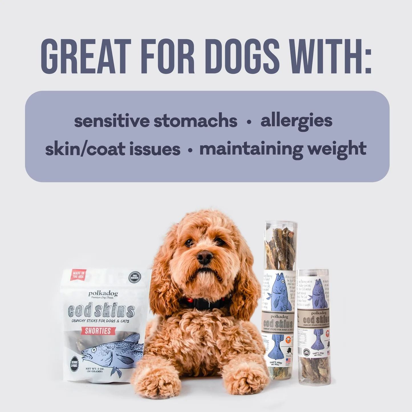 Polkadog Cod Skin Jerky Shorties Treats For Cats & Dogs