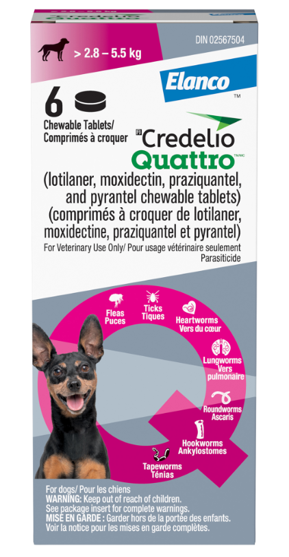 Credelio Quattro Chewable Tablet For Dogs 2.9 To 5.5 Kg (Pink)