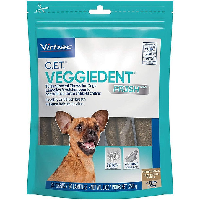 C.E.T VeggieDent FR3SH Tartar Control Chews for Dogs 30 Count