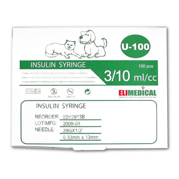 Elimedical Veterinary Syringe U - 100 0.3 mL 29G x 1/2 Inch - Pets Drug Mart