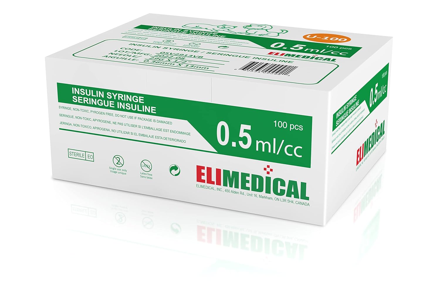 Elimedical Veterinary Syringe U - 100 0.5 mL 29G x 1/2 Inch - Pets Drug Mart