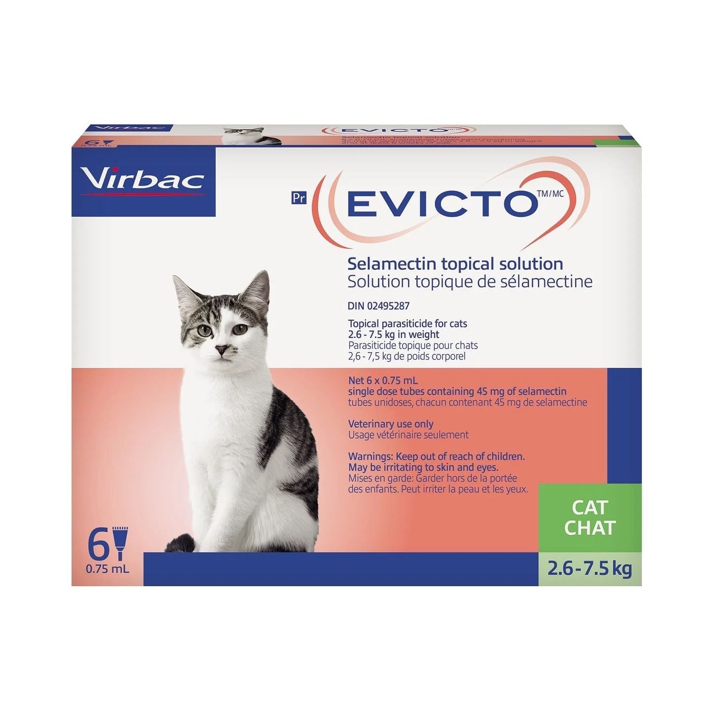 EVICTO Selamectin Topical Solution For Cats 2.6 To 7.5 Kg (Green) - Pets Drug Mart