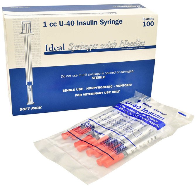 Ideal Insulin Syringes With Needles U - 40 29G x 1/2" 100 Pack - Pets Drug Mart