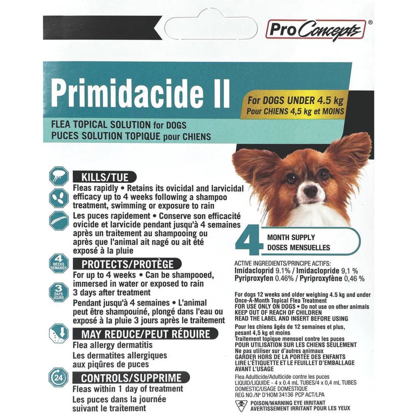Primidacide II Topical Flea Treatment For Dogs Under 4.5 Kg - Pets Drug Mart