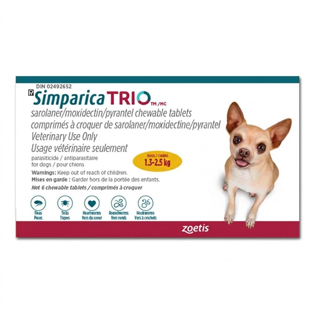 Simparica TRIO Chewable Tablet for Dogs 1.3 to 2.5 kg (Yellow) - Pets Drug Mart
