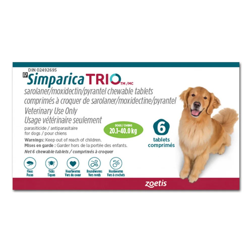 Simparica TRIO Chewable Tablet for Dogs 20.1 to 40 kg (Green) - Pets Drug Mart