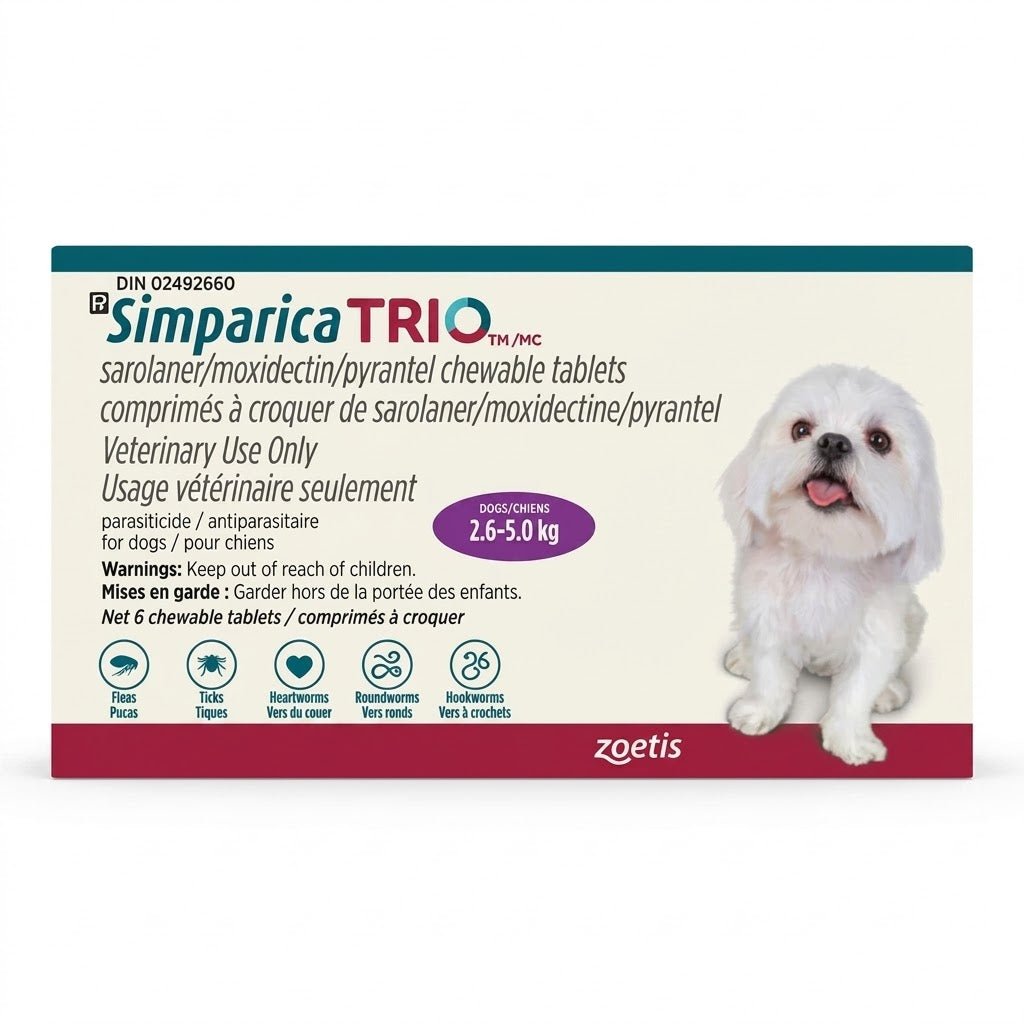 Simparica TRIO Chewable Tablet for Dogs 2.6 to 5 kg (Purple) - Pets Drug Mart